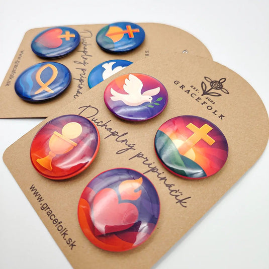 Kresťanské odznaky – sada 4 farebných odznakov so symbolmi viery - Gracefolk