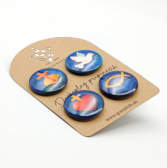 Kresťanské odznaky – sada 4 farebných odznakov so symbolmi viery - Gracefolk