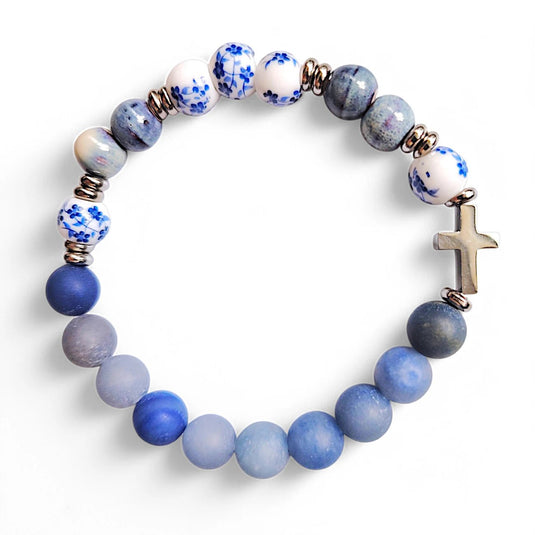Modrý náramkový ruženec s keramickými korálkami - Gracefolk