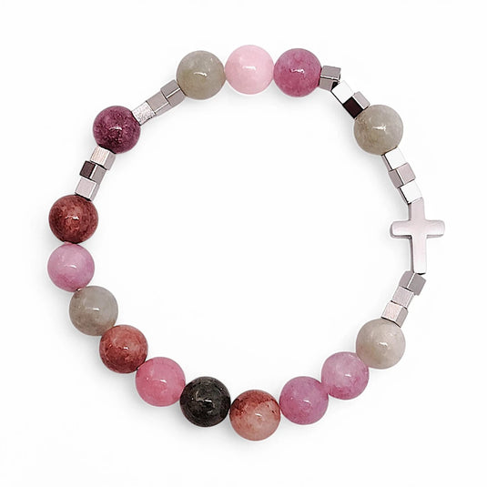 Náramok desiatok - ruženec na ruku, chalcedón a nerez - Gracefolk