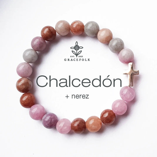 Náramok desiatok - ruženec na ruku, chalcedón a nerez - Gracefolk
