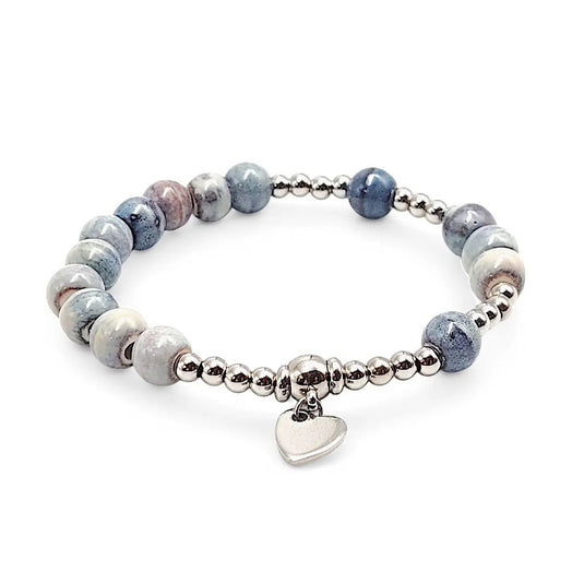 Náramok desiatok - ruženec na ruku, keramické korálky a nerezové srdiečko - Gracefolk