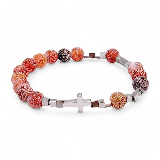 Náramok desiatok - ruženec na ruku, ľadový achát a nerez - Gracefolk