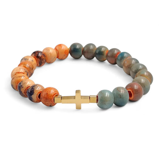 Náramok z oranžovej keramiky s nerezovým krížikom - Gracefolk