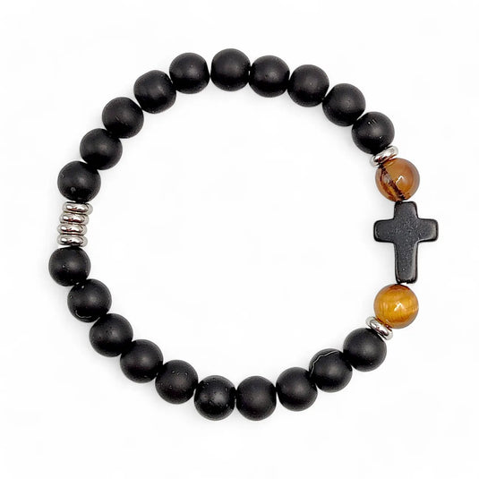 Pánsky kresťanský náramok z čierneho achátu - Gracefolk