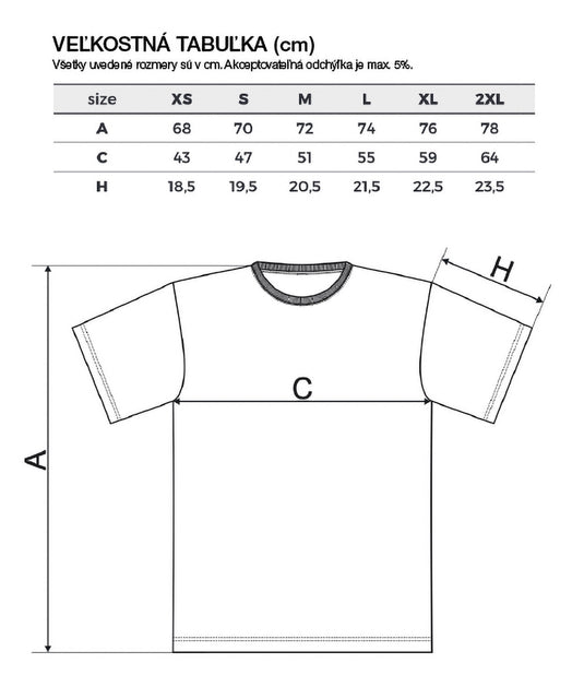 velkostná tabulka bavlnené tričká gracefolk